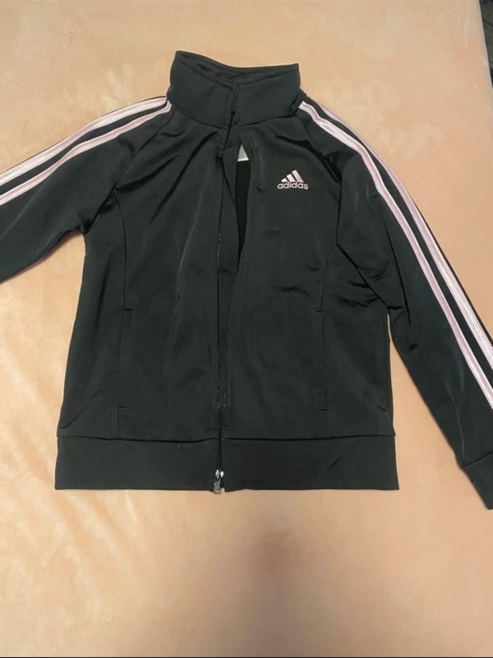 adidas Black Bomber Track Jacket with Pink Stripes